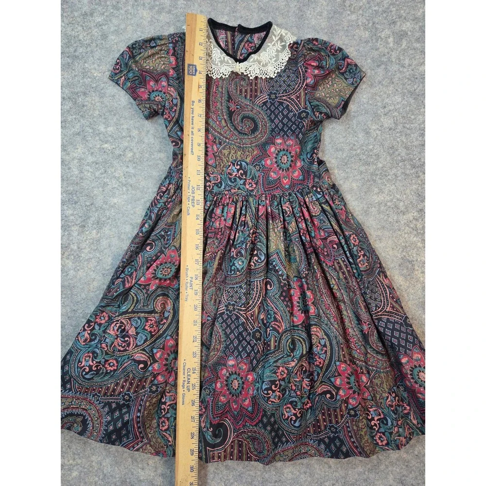 Jayne Copeland True Vintage Girls Floral Lace Collar Dress Sz 6X USA Cottagecore